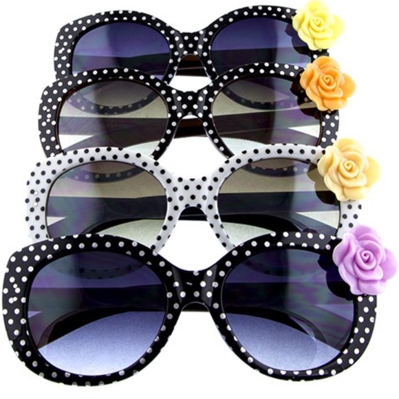 ADD ON $15 Pin-Up Polka Dot Rose Sunglass 4 colors - Picture 2 of 3